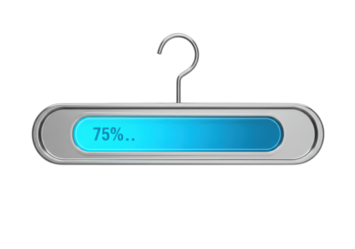 Isolated chrome-and-blue progress indicator shows 75% complete, hanging like a coat hanger