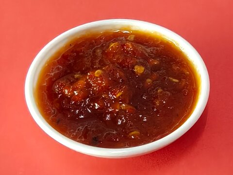 Close-Up of Spicy Red Chili Sauce. Sambal belacan