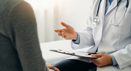Doctor Consulting Patient with Clipboard in Hospital