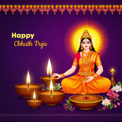 Happy Chhath Puja Template Celebration with Traditional Rituals and Offerings, for Social Media