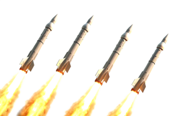 set of  rockets launching with fire isolated on a transparent background.PNG