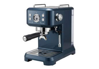 Isolated espresso machine for home or small commercial use, modern blue color, kitchen appliance
