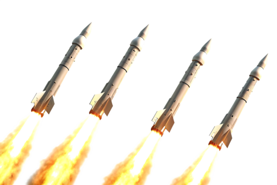 set of  rockets launching with fire isolated on a transparent background.PNG