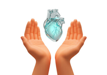 Human heart in hands isolated PNG, anatomical organ protected by care and support