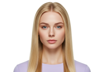 Isolated beautiful fair-skinned young woman with blonde hair, pretty model in studio portrait