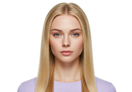 Isolated beautiful fair-skinned young woman with blonde hair, pretty model in studio portrait
