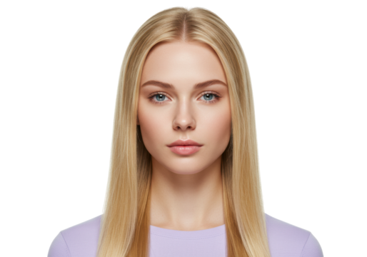 Isolated beautiful fair-skinned young woman with blonde hair, pretty model in studio portrait - Powered by Adobe