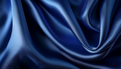 Fototapeta premium elegant dark blue silk satin background soft wavy folds luxurious texture shimmer invitation