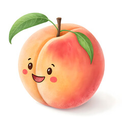 Peach fruit emoji style isolated on white background perfect for fresh fruit designs, healthy lifestyle visuals,