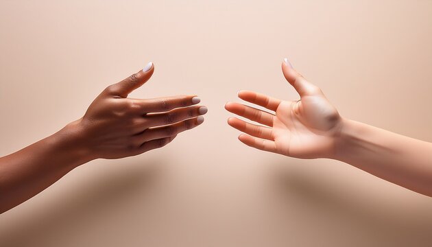 two minimalist hands reaching toward each other with significant space embodying connection and distance