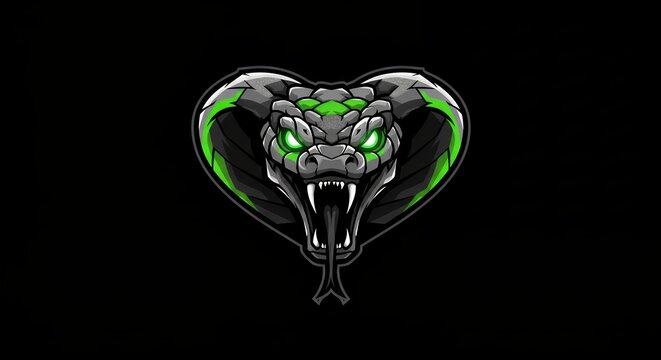 Detailed illustration of a cobra head with glowing eyes on black background