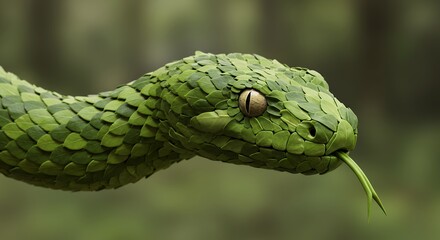 Green snake close up profile detailed scales wildlife macro photography concept