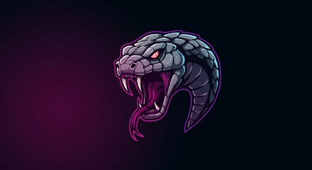 Illustration of a cobra head with open mouth and extended tongue against dark background
