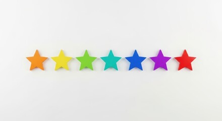 Colorful rainbow stars in sequence on white background