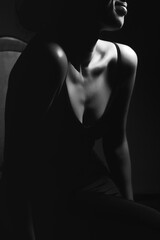 Black and white photo of beautiful female body. Perfect female body.