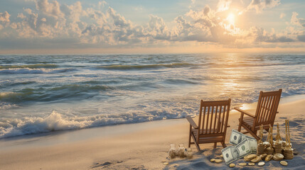 Peaceful Retirement Sunset Beach Landscape - Tranquil Financial Planning Concept