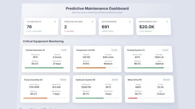 Predictive maintenance dashboard with sensor monitoring and equipment analytics visualization interface
