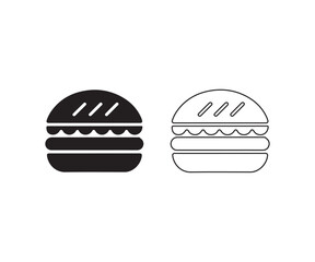 Minimal burger icon set, Solid and outline food symbol
