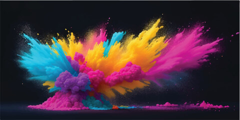 Abstract Bright Rainbow Watercolor Paint Splatter Splash Stain with Multicolor Brush Stroke Texture on Black Background for Creative Modern Illustration