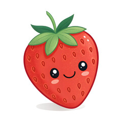 Strawberry fruit emoji isolated on white background featuring bright red ripe strawberry with green leaves and detailed