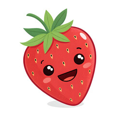 Obraz premium Strawberry fruit emoji isolated on white background featuring bright red ripe strawberry with green leaves and detailed
