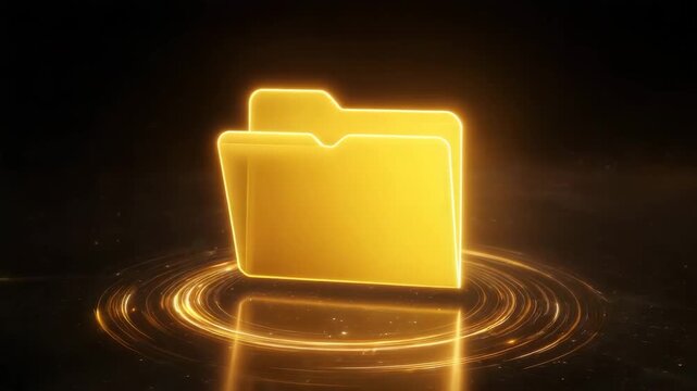 Golden folder icon glowing with circular light effects  