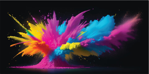 Abstract Bright Rainbow Watercolor Paint Splatter Splash Stain with Multicolor Brush Stroke Texture on Black Background for Creative Modern Illustration