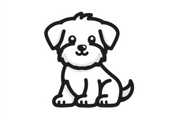 Obraz premium A cartoon-style dog sits happily, showcasing a joyful expression with its furry white coat and big eyes. This cheerful character is designed with simple outlines and looks friendly.