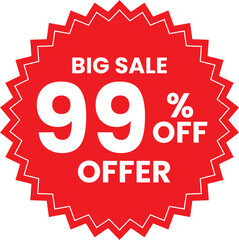 Bright Red Sale Badge – Clearance Price Cut Special Offer 99% Off Discount Sticker, Starburst Emblem Vector Design