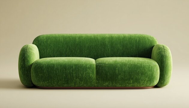 Green Sofa In A Rendered Image Featuring Vibrant Emerald Hue And Sleek Design Element; Perfect For Modern Interior Design Settings.