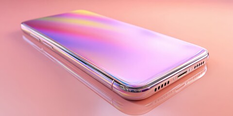 Pastel Gradient Smartphone on Reflective Surface with Modern Aesthetic