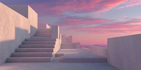 Pastel Gradient Staircase Leading to Sunset Sky
