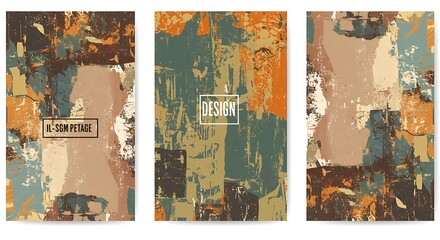 Abstract art design collection with mixed textures and color palettes
