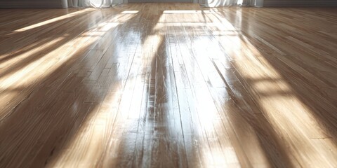 Pastel Light Rays Illuminating Minimal Wooden Floor Interior