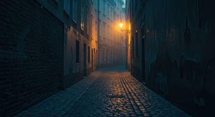 Aesthetic background cinematic lighting a city street in a gentle rain at night. 