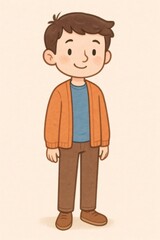 Smiling young man character wearing a casual cardigan and t shirt, standing and looking friendly