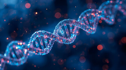 Futuristic DNA strand with vibrant blue and red details, ideal for science, medicine, or technology concepts and modern designs