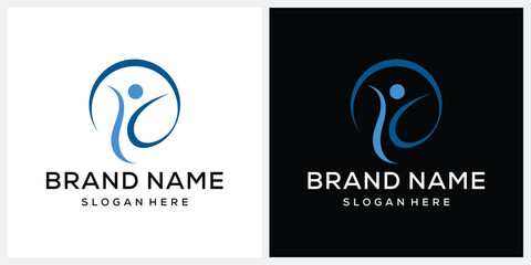 simple human people logo design, health happy symbol vector template