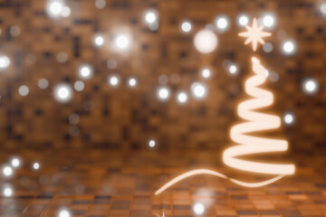 Abstract glowing christmas tree with bokeh lights. 3d rendering