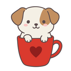 Cute puppy dog in red heart cup adorable animal illustration kawaii pet cartoon drawing domestic canine friend design