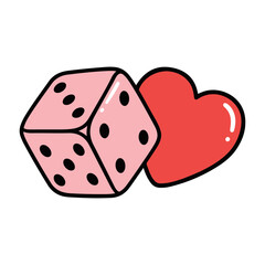 Pink dice and red heart vector illustration for love and luck game casino gamble valentines day design concept