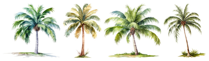 Obraz premium PNG Watercolor palm tree illustrations, element set on transparent background