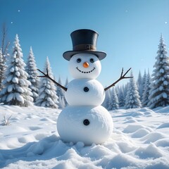 Obraz premium classic snowman with a top hat smiling in a snowy winter landscape on a bright day