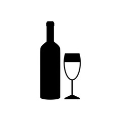 Wine bottle with wine glass icon isolated on white background