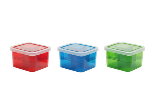 Three vibrant colorful storage containers filled with gel or slime on a dark backdrop