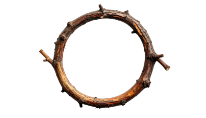 Rustic, round wooden ring, natural texture. Isolated on black background