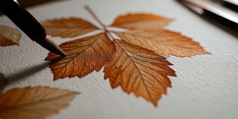 Autumnal Leaf Linocut Printmaking in Progress - Artistic Decorative Design