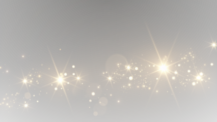 Gold sparkle star light effect overlay. Transparent PNG and black background. Abstract glittering dust and lens flare, magical design element. PNG. Festive gold sparkle, starburst.