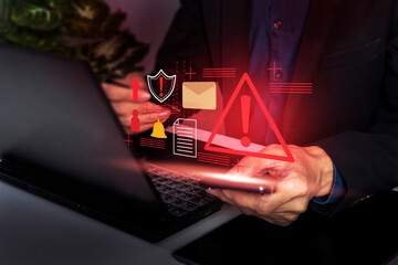 Business concept, enterprise system alert, display alert data in database and system, prevent...