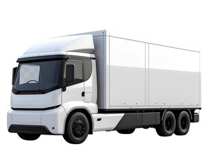 White Electric Delivery Truck on Transparent Background